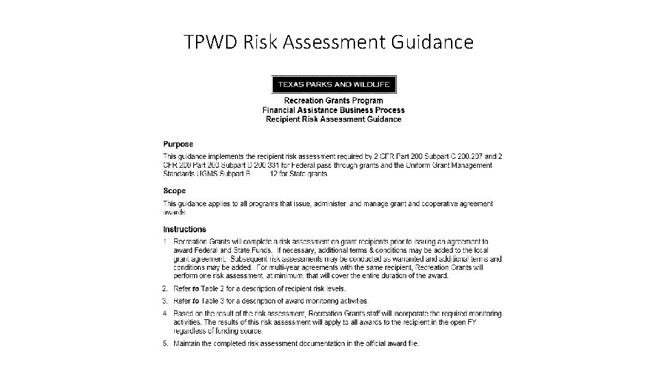 TPWD Risk Assessment Guidance 