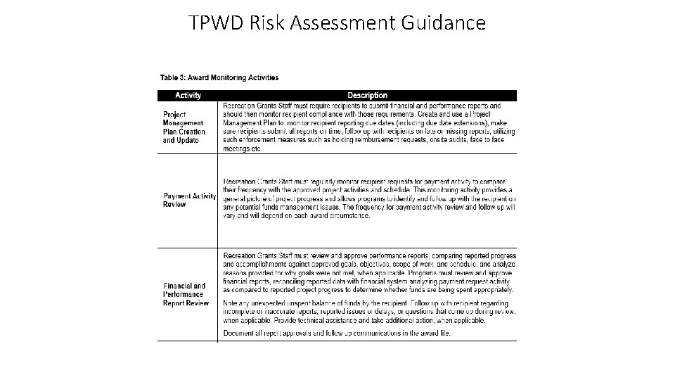 TPWD Risk Assessment Guidance 