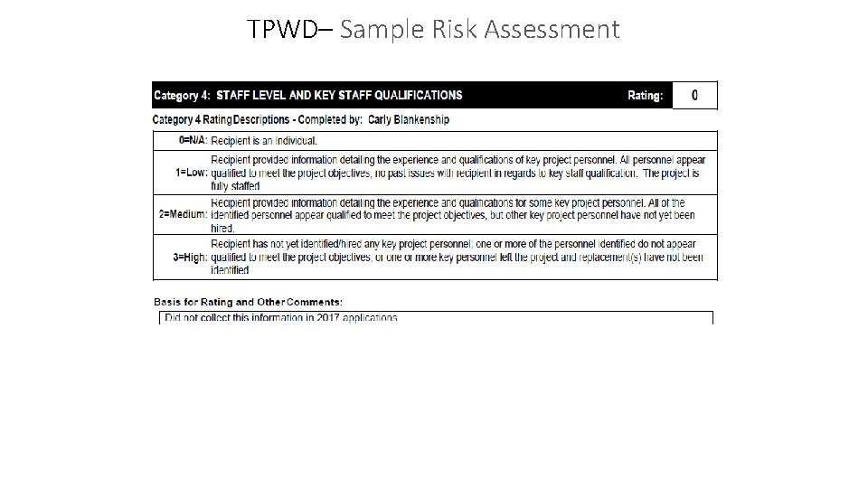 TPWD– Sample Risk Assessment 