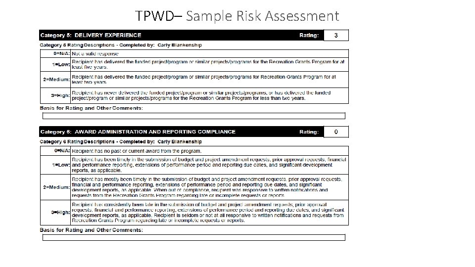 TPWD– Sample Risk Assessment 