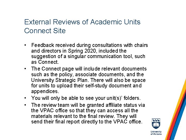 External Reviews of Academic Units Connect Site • Feedback received during consultations with chairs