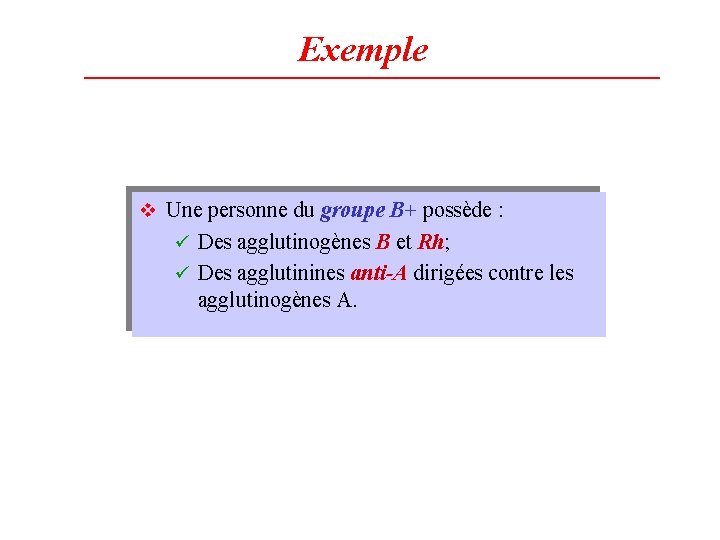Exemple v Une personne du groupe B+ possède : ü Des agglutinogènes B et
