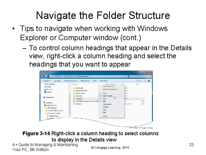 Navigate the Folder Structure • Tips to navigate when working with Windows Explorer or