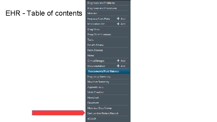 EHR – Table of contents 