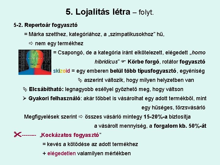 5. Lojalitás létra – folyt. 5 -2. Repertoár fogyasztó = Márka szetthez, kategóriához, a