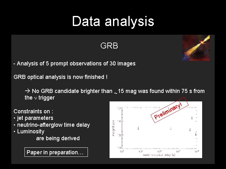 Data analysis GRB - Analysis of 5 prompt observations of 30 images GRB optical