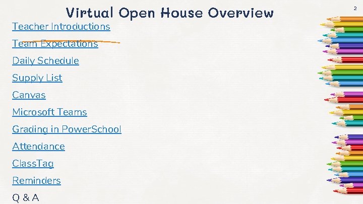 Virtual Open House Overview Teacher Introductions Team Expectations Daily Schedule Supply List Canvas Microsoft