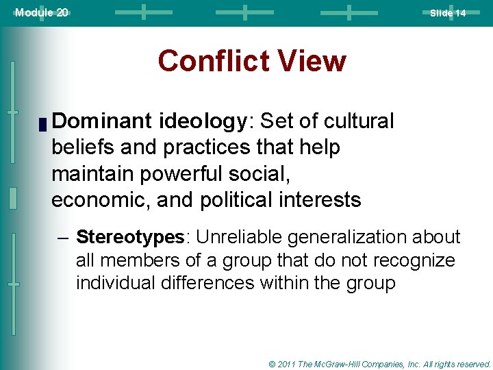 Module 20 Slide 14 Conflict View █ Dominant ideology: Set of cultural beliefs and Module 20 Slide 14 Conflict View █ Dominant ideology: Set of cultural beliefs and