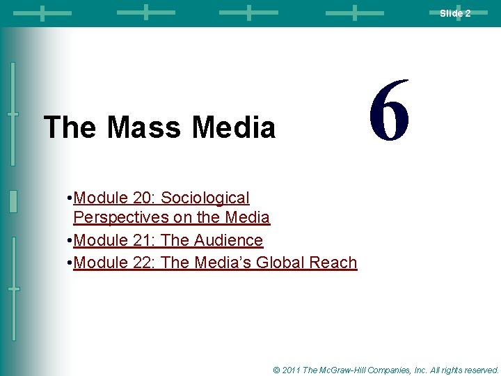 Slide 2 The Mass Media 6 • Module 20: Sociological Perspectives on the Media Slide 2 The Mass Media 6 • Module 20: Sociological Perspectives on the Media
