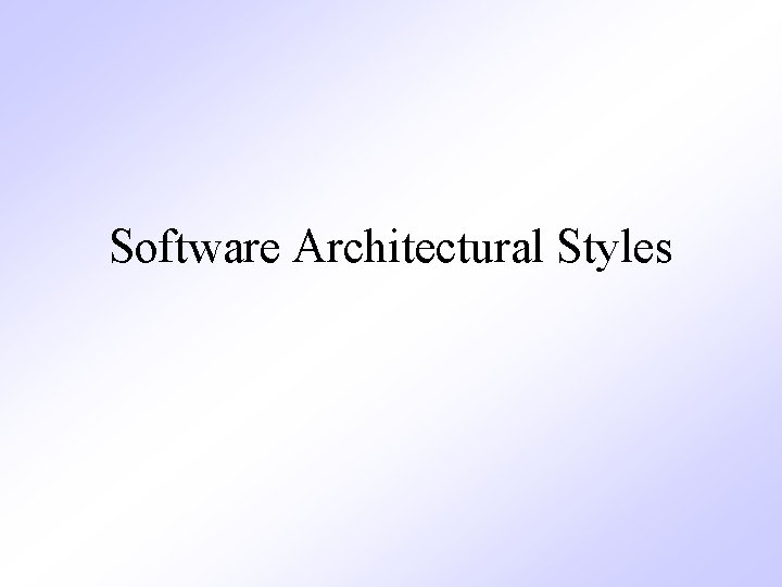 Software Architectural Styles 