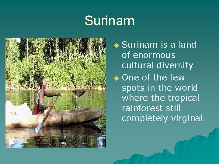 Surinam is a land of enormous cultural diversity u One of the few spots