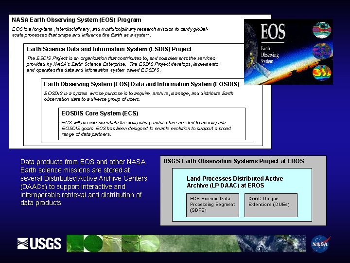 NASA Earth Observing System (EOS) Program EOS is a long-term, interdisciplinary, and multidisciplinary research