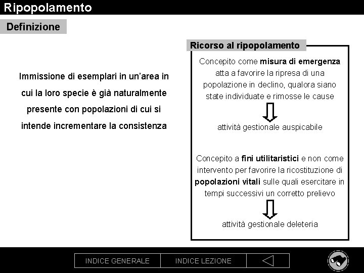 Ripopolamento Definizione Ricorso al ripopolamento Immissione di esemplari in un’area in cui la loro