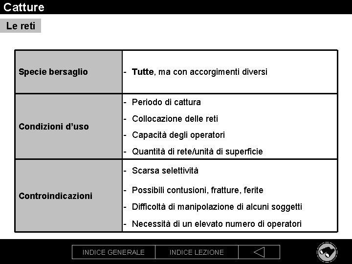 Catture Le reti Specie bersaglio - Tutte, ma con accorgimenti diversi - Periodo di