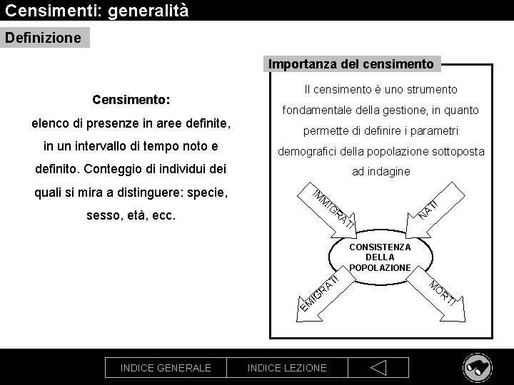 Censimenti: generalità Definizione Importanza del censimento Censimento: elenco di presenze in aree definite, Il