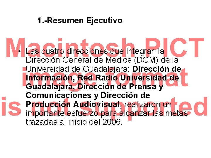 1. -Resumen Ejecutivo • Las cuatro direcciones que integran la Dirección General de Medios