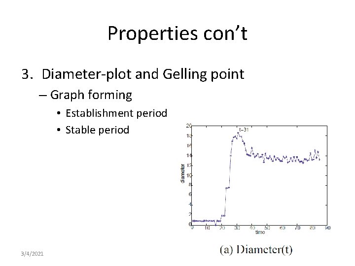 Properties con’t 3. Diameter-plot and Gelling point – Graph forming • Establishment period •