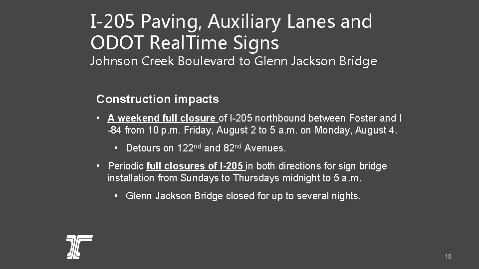 I-205 Paving, Auxiliary Lanes and ODOT Real. Time Signs Johnson Creek Boulevard to Glenn