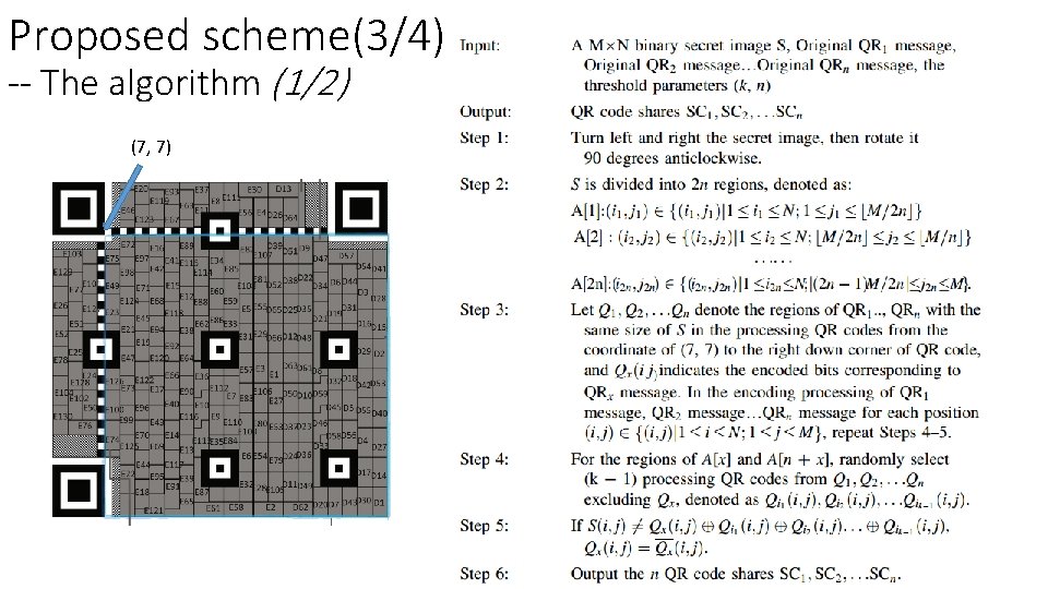 Proposed scheme(3/4) -- The algorithm (1/2) (7, 7) 8 