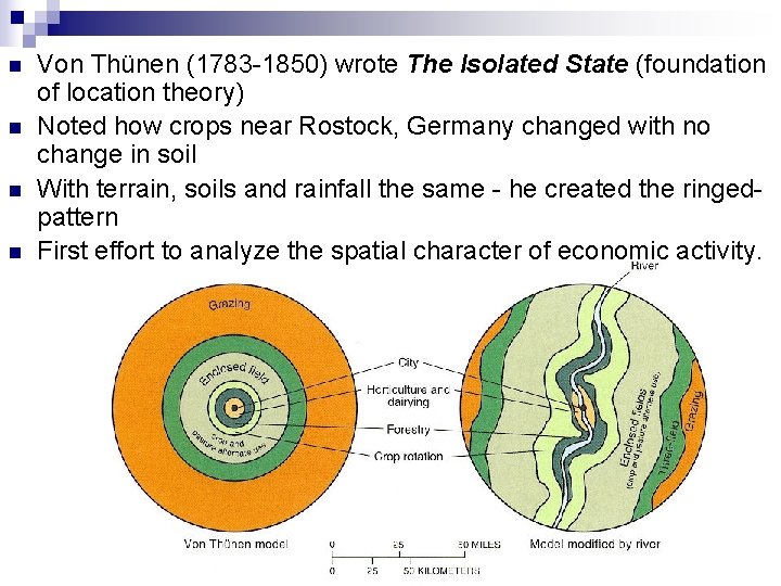 n n Von Thünen (1783 -1850) wrote The Isolated State (foundation of location theory)