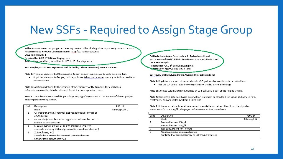 New SSFs - Required to Assign Stage Group 13 