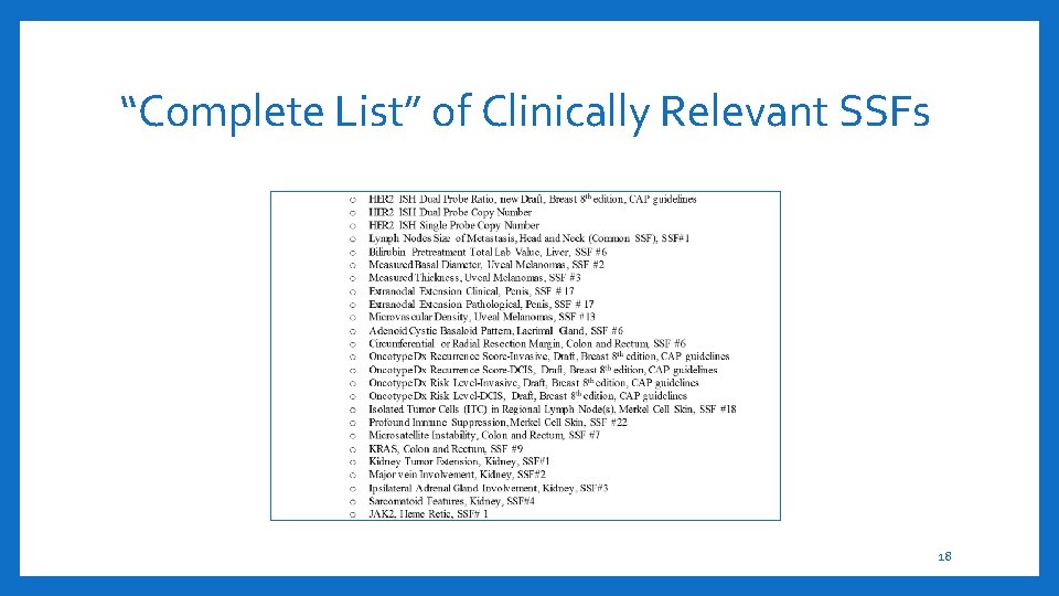 “Complete List” of Clinically Relevant SSFs 18 