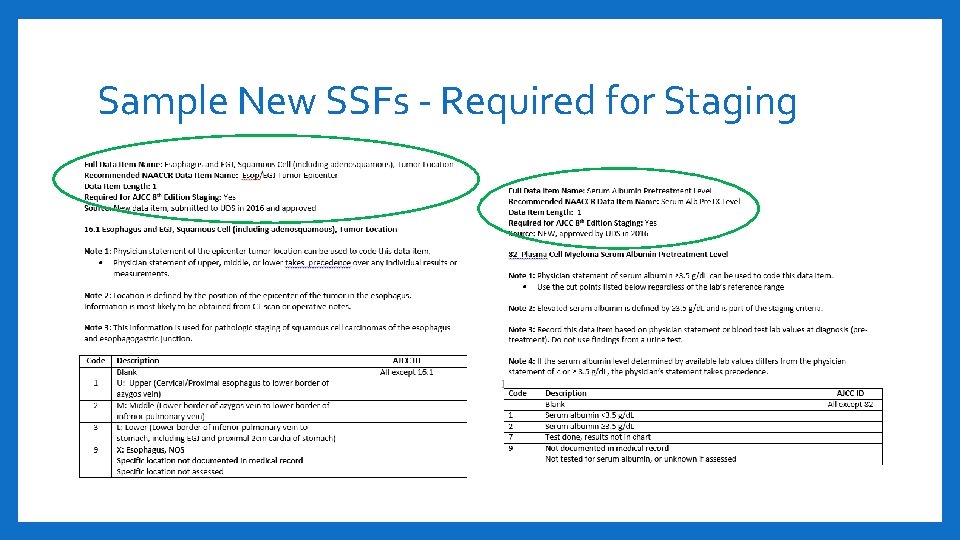 Sample New SSFs - Required for Staging 