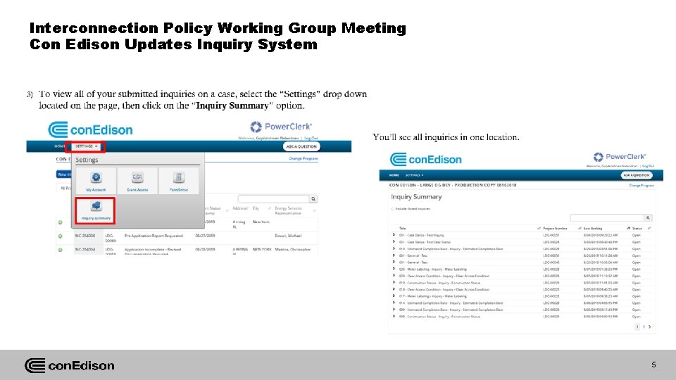 Interconnection Policy Working Group Meeting Con Edison Updates Inquiry System 5 