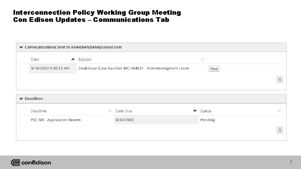 Interconnection Policy Working Group Meeting Con Edison Updates – Communications Tab 7 