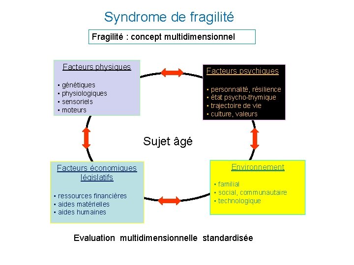 Syndrome de fragilité Fragilité : concept multidimensionnel Facteurs physiques Facteurs psychiques • génétiques •