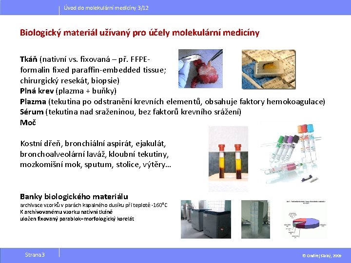 Úvod do molekulární medicíny 3/12 Biologický materiál užívaný pro účely molekulární medicíny Tkáň (nativní