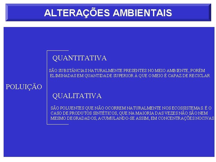 ALTERAÇÕES AMBIENTAIS QUANTITATIVA SÃO SUBST NCIAS NATURALMENTE PRESENTES NO MEIO AMBIENTE, PORÉM ELIMINADAS EM