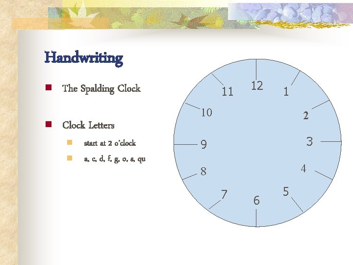 Handwriting n n The Spalding Clock Letters n n start at 2 o’clock a,