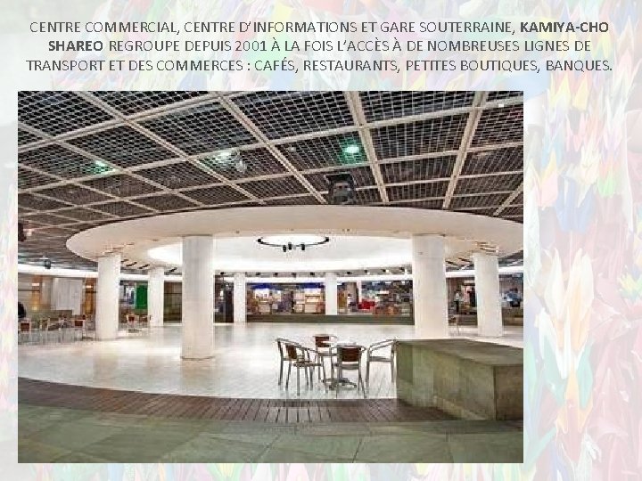 CENTRE COMMERCIAL, CENTRE D’INFORMATIONS ET GARE SOUTERRAINE, KAMIYA-CHO SHAREO REGROUPE DEPUIS 2001 À LA