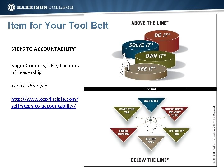 Item for Your Tool Belt STEPS TO ACCOUNTABILITY® Roger Connors, CEO, Partners of Leadership