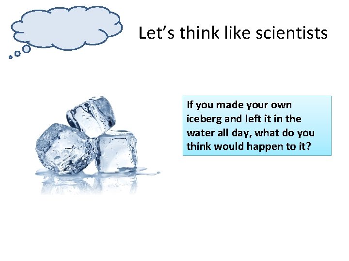 Let’s think like scientists If you made your own iceberg and left it in