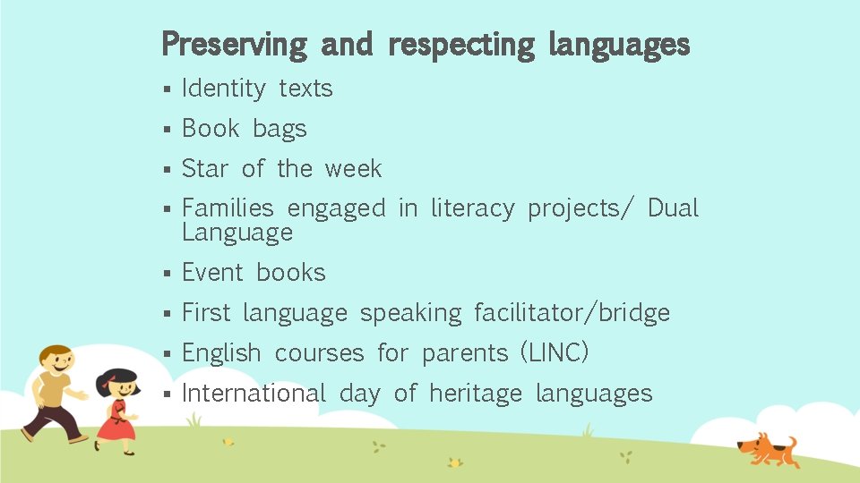 Preserving and respecting languages § Identity texts § Book bags § Star of the
