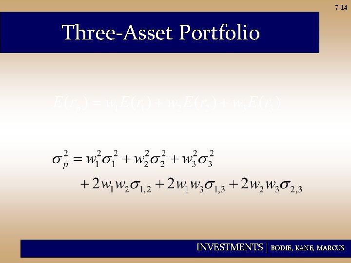 7 -14 Three-Asset Portfolio INVESTMENTS | BODIE, KANE, MARCUS 