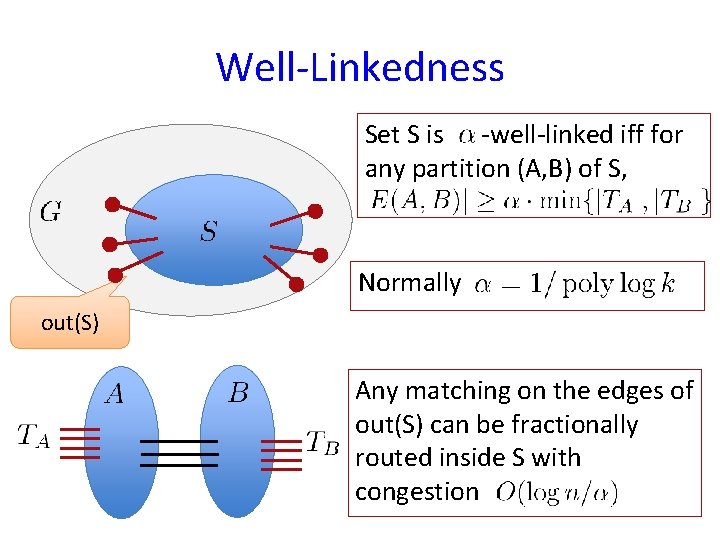 Well-Linkedness Set S is -well-linked iff for any partition (A, B) of S, Normally