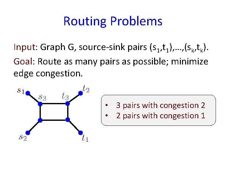 Routing Problems Input: Graph G, source-sink pairs (s 1, t 1), …, (sk, tk).