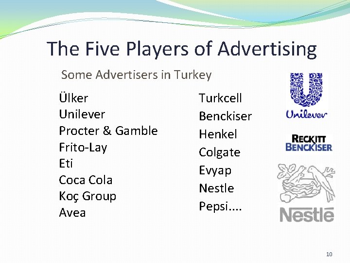 The Five Players of Advertising Some Advertisers in Turkey Ülker Unilever Procter & Gamble The Five Players of Advertising Some Advertisers in Turkey Ülker Unilever Procter & Gamble