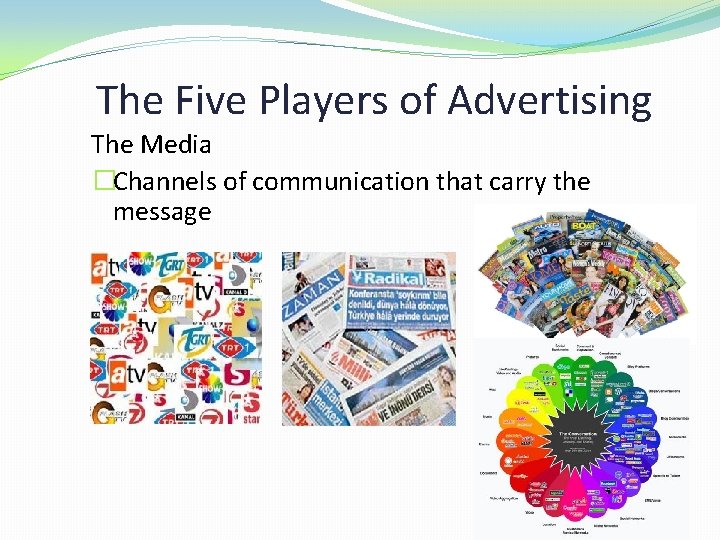 The Five Players of Advertising The Media �Channels of communication that carry the message The Five Players of Advertising The Media �Channels of communication that carry the message