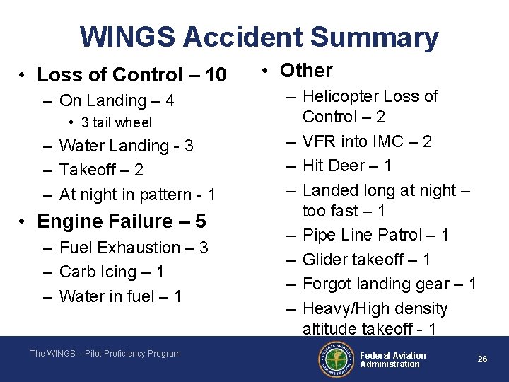 WINGS Accident Summary • Loss of Control – 10 – On Landing – 4