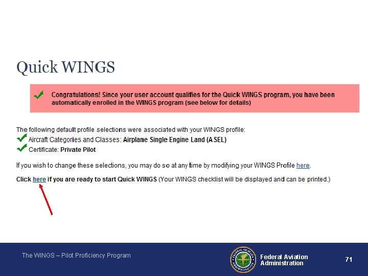 The WINGS – Pilot Proficiency Program Federal Aviation Administration 71 