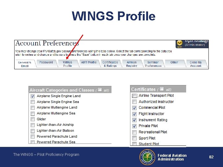 WINGS Profile The WINGS – Pilot Proficiency Program Federal Aviation Administration 82 