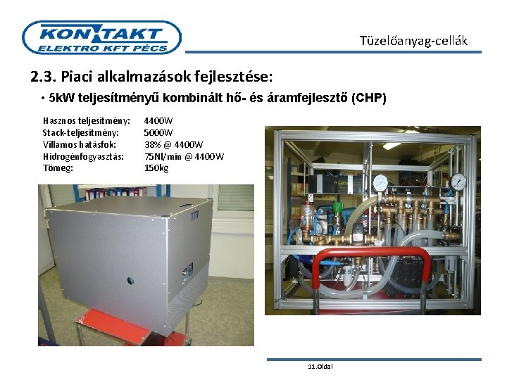 Tüzelőanyag-cellák 2. 3. Piaci alkalmazások fejlesztése: • 5 k. W teljesítményű kombinált hő- és