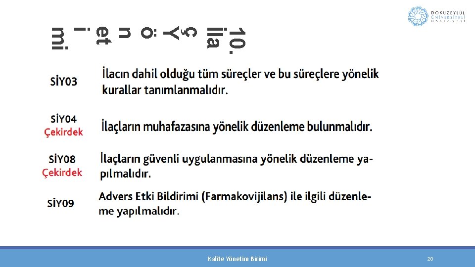 10. İla ç Y ö n et i mi Kalite Yönetim Birimi 20 