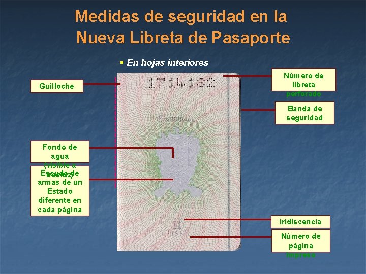 Medidas de seguridad en la Nueva Libreta de Pasaporte § En hojas interiores Guilloche