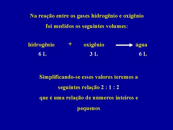 Na reação entre os gases hidrogênio e oxigênio foi medidos os seguintes volumes: hidrogênio
