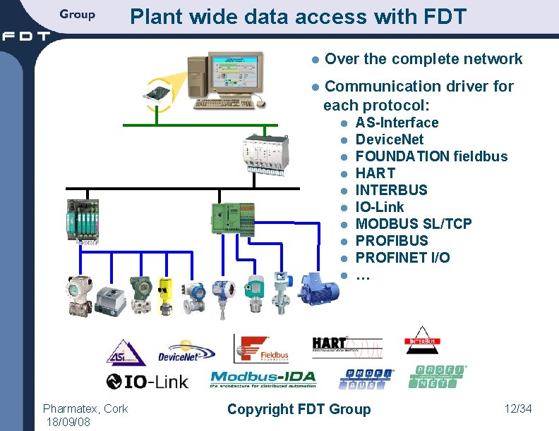 Plant wide data access with FDT l Over the complete network l Communication driver